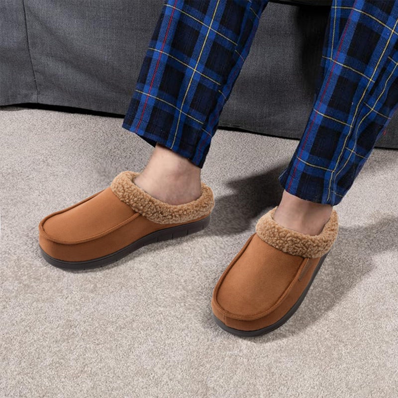ULTRAIDEAS Men's Warm Fuzzy Moccasin Clog Slipper, Slip on Winter Comfy Indoor/Outdoor House Shoes(Chestnut, 11-12) - Image 2