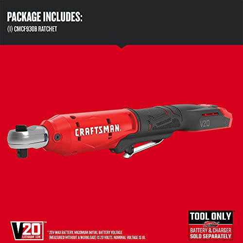 CRAFTSMAN V20 Cordless Ratchet Wrench, 3/8 inch Drive, 300 RPM, up to 35 ft-lbs of Torque, Bare Tool Only (CMCF930B) - Image 3