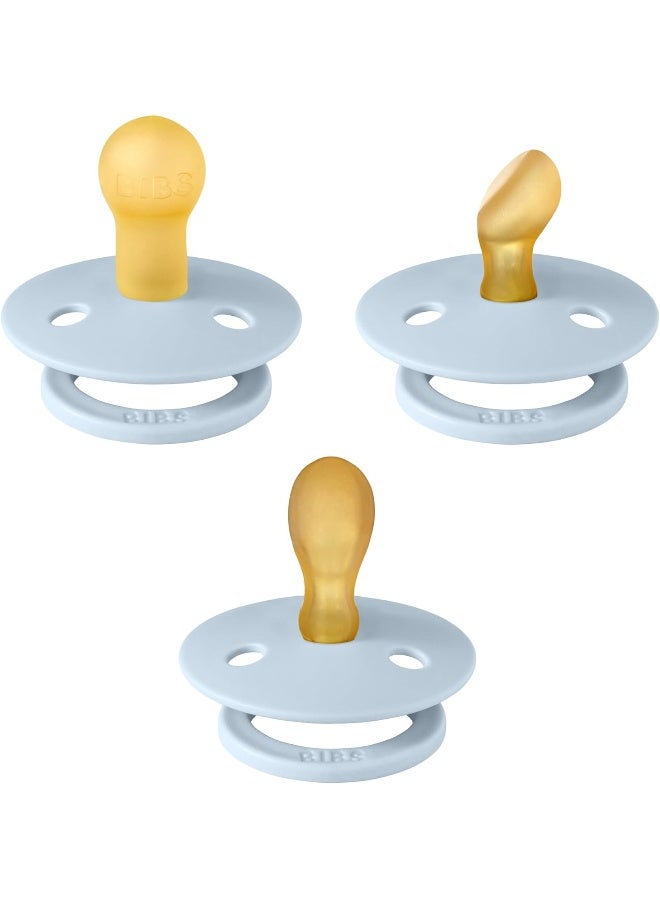 BIBS مجموعة بيبس كولور تري-إت: 3 مصاصات لاحتياجات طفلك الفريدة، حلمة دائرية، متناظرة وتشريحية من اللاتكس الطبيعي، 0+ أشهر (عبوة من 3)، أزرق فاتح - Image 2