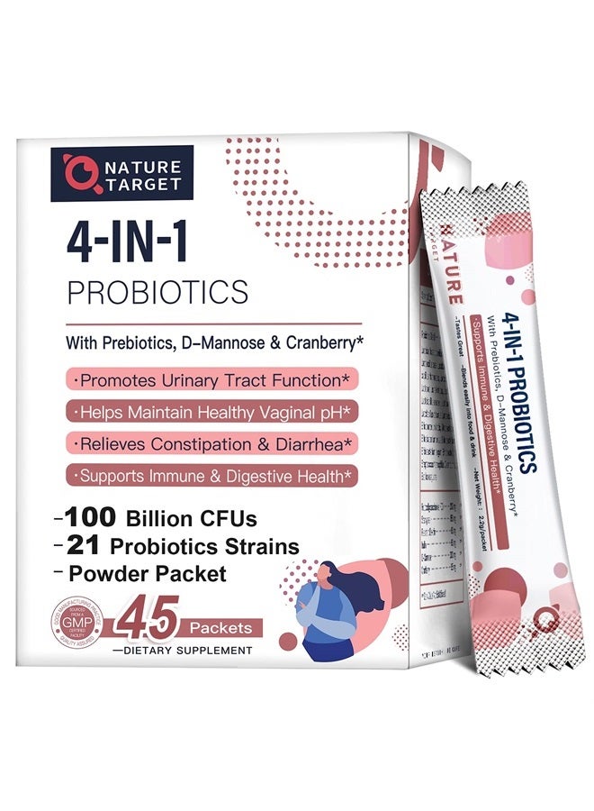 NATURE TARGET Probiotics-for-Women Prebiotics-and-Probiotics-Powder, 100-Billion-CFUs 45-Day-Supply, Women's-Probiotic with D-Mannose and Cranberry for Urinary Tract/Gut/ Digestive Health/Weight Management - Image 1