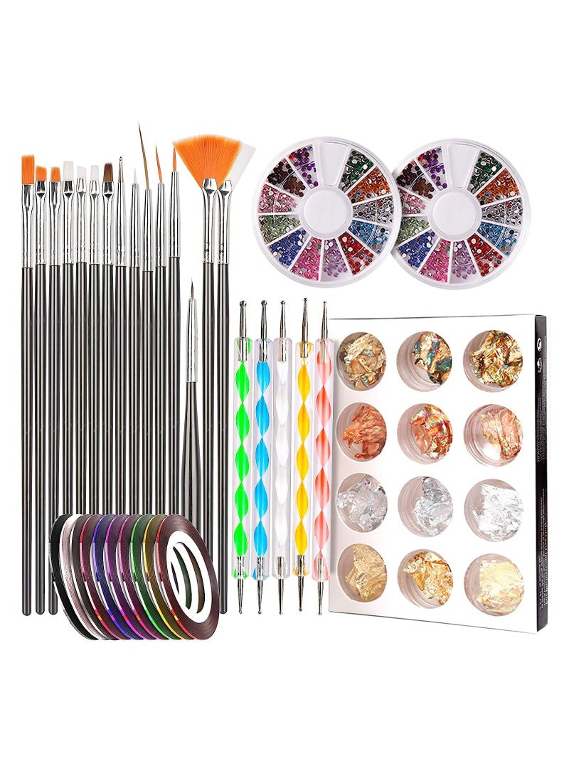 أوريتي أداة فن الأظافر ختم المراهقين مع 15 قطعة من فرش طلاء الأظافر، أداة نقطة الأظافر، رقائق الأظافر، شريط مانيكير، أحجار الراين الملونة للأظافر-أسود - Image 1