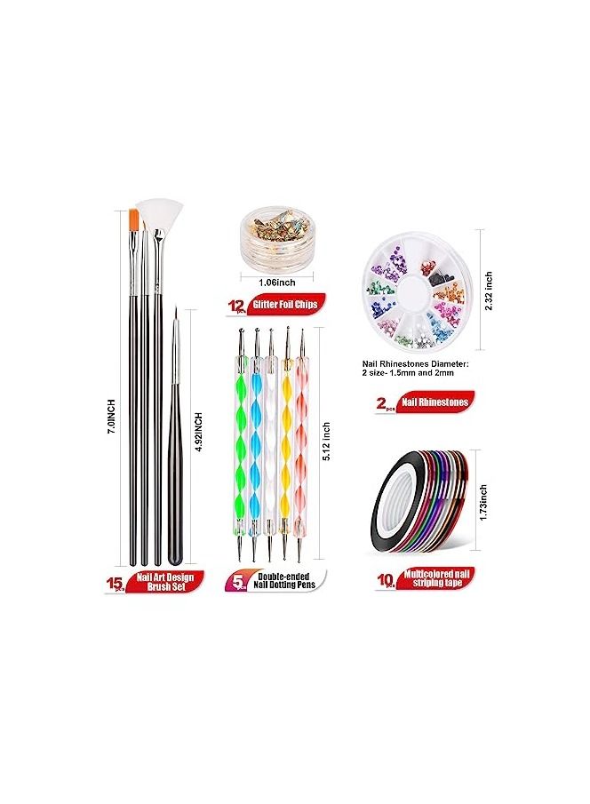 أوريتي أداة فن الأظافر ختم المراهقين مع 15 قطعة من فرش طلاء الأظافر، أداة نقطة الأظافر، رقائق الأظافر، شريط مانيكير، أحجار الراين الملونة للأظافر-أسود - Image 2