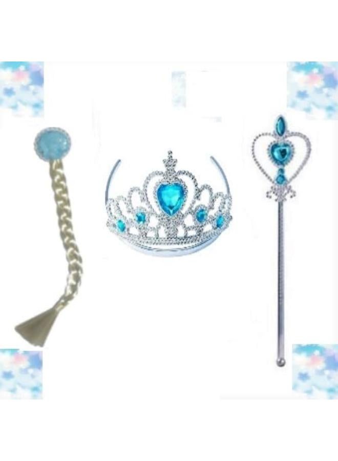 Frozen Princess Accessories Set, With White Strand Of Hair, Crown And Scepter