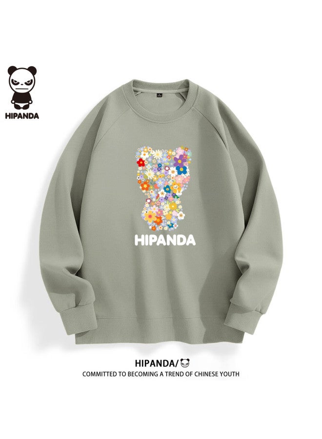 Hipanda o Panda Sweatshirt For Men, American-style Crew Neck, Autumn Fashion Brand, Loose Casual Couple Versatile Top, Light Bean Green, Size M - Image 1