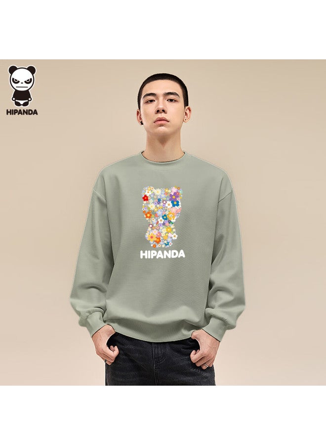 Hipanda o Panda Sweatshirt For Men, American-style Crew Neck, Autumn Fashion Brand, Loose Casual Couple Versatile Top, Light Bean Green, Size M - Image 2