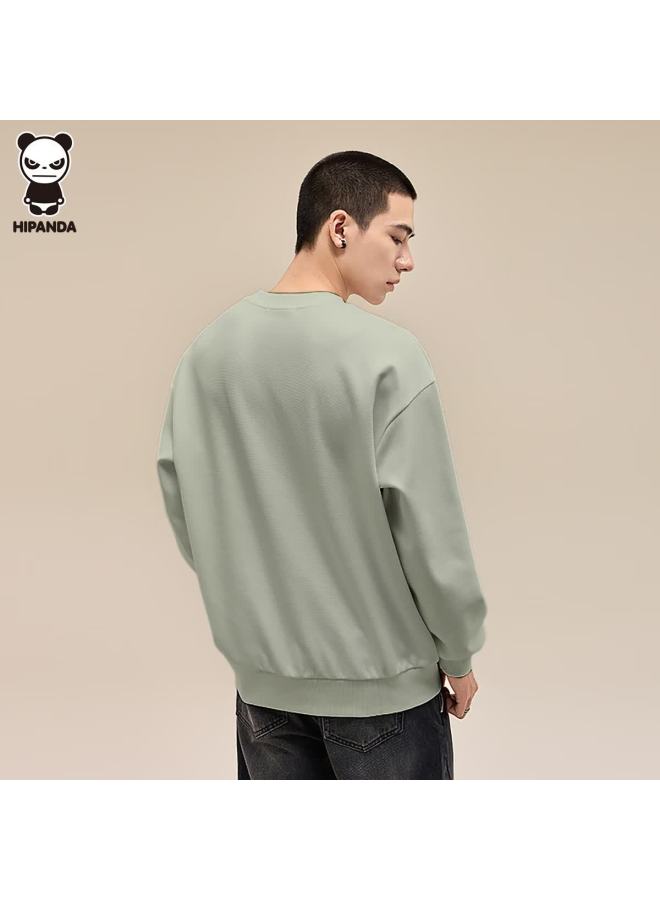 Hipanda o Panda Sweatshirt For Men, American-style Crew Neck, Autumn Fashion Brand, Loose Casual Couple Versatile Top, Light Bean Green, Size M - Image 3