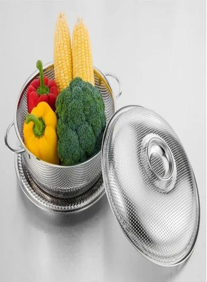 FYCAN Stainless Steel Drain Basket Colander Fruit Rice Vegetable Washing Basket Strainer Drainer with Handle, Tray & Lid Kitchen Storage Tools - Image 1