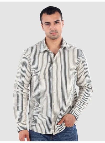 Beyoung Navy Cotton Stripe Shirt