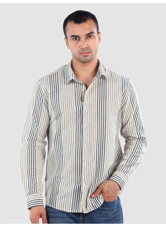 بيونغ Navy Cotton Stripe Shirt