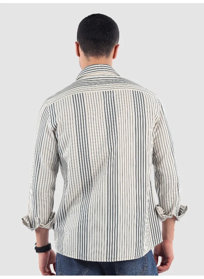 Beyoung Navy Cotton Stripe Shirt