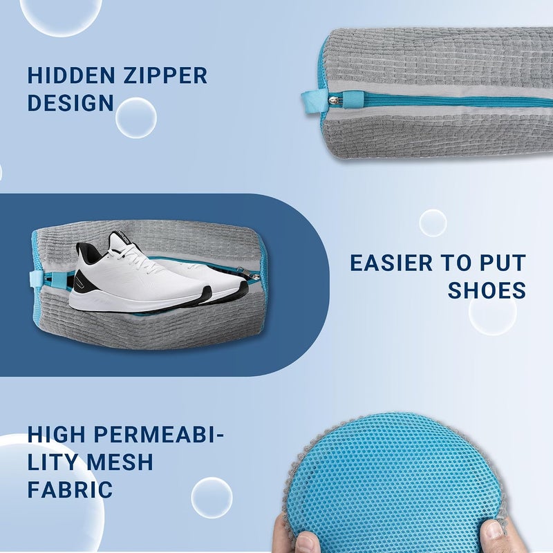 Yuoyar Shoe Washing Machine Bag - Fluffy Fibers Shoe Laundry Bag for Washer and Dryer - Adjustable Shoe Bag for Washing Machine (1, Grey and Blue) - Image 4