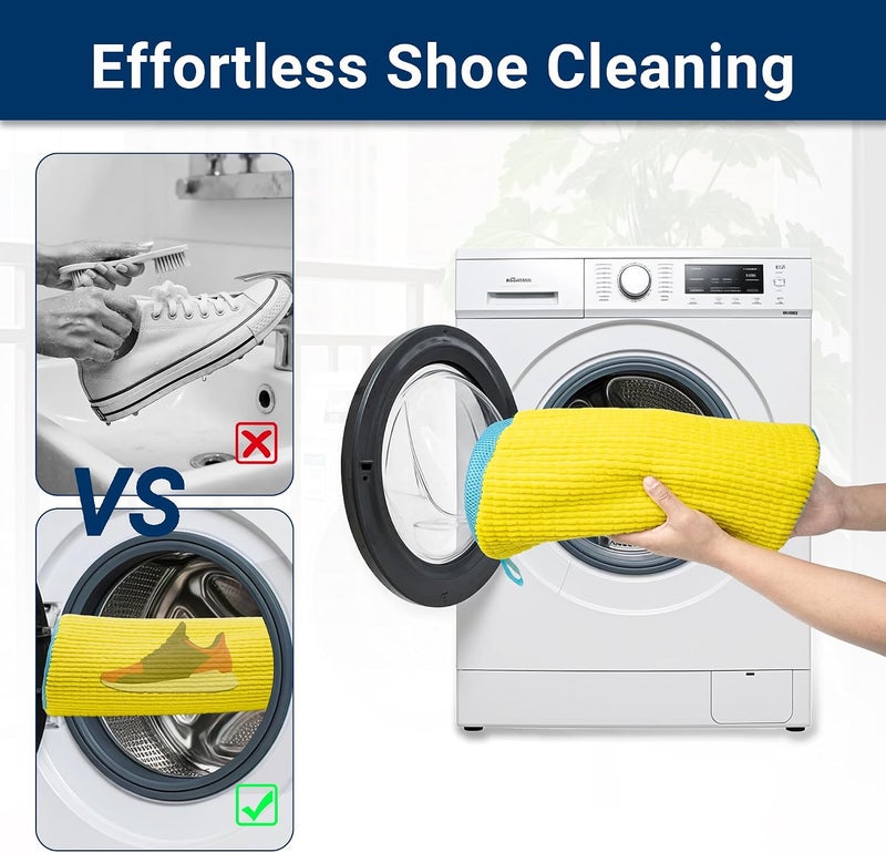 Yuoyar Shoe Washing Machine Bag - Fluffy Fibers Shoe Laundry Bag for Washer and Dryer - Adjustable Shoe Bag for Washing Machine (1, Grey and Blue) - Image 3