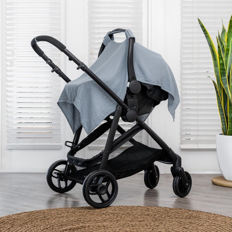 Comfy Cubs غطاء مقعد السيارة للأطفال كومفي كابس - نسيج ناعم وقابل للتنفس من خليط رايون البامبو وقطن الموسلين - مظلة خفيفة الوزن لحماية من الشمس والحشرات والراحة - غطاء مقعد كبير الحجم للأطفال بتصميم المحيط الأزرق - Image 2