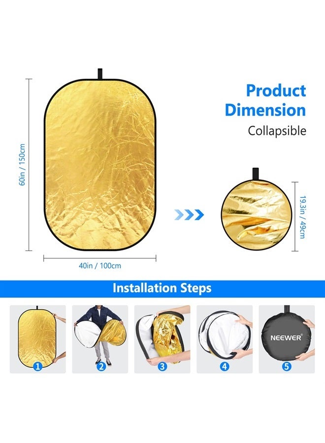 NEEWER 40"x60"/100x150cm Light Reflectors for Photography, Portable 5 in 1 Collapsible Multi Disc with Bag - Translucent, Silver, Gold, Black, White Diffuser for Studio and Outdoor Lighting - Image 3