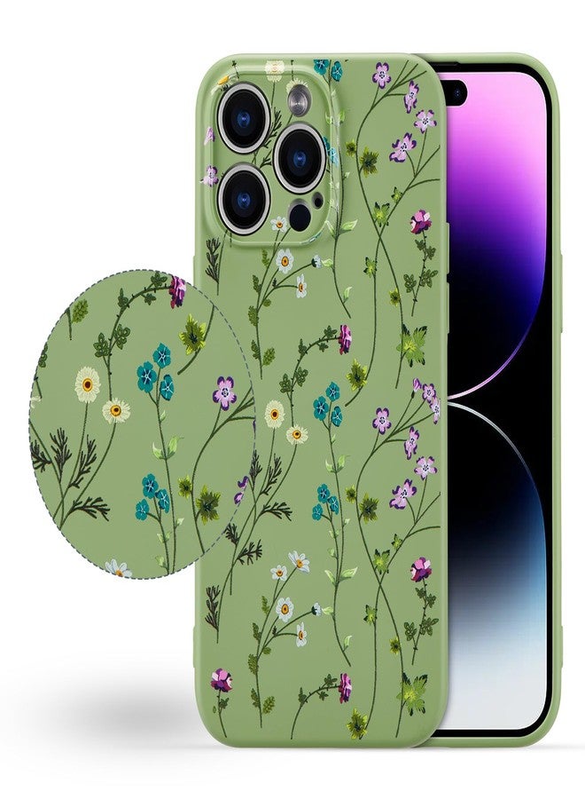 RALEAVO جراب RALEAVO بتصميم زهور لهاتف iPhone 14 Pro Max، غطاء حماية من السيليكون السائل المقاوم للصدمات، مناسب للفتيات والسيدات، بنقوش زهور لطيفة وجميلة، جراب هاتف ناعم ونحيف لهاتف iPhone 14 Pro Max مقاس 6.7 بوصة - أخضر - Image 5