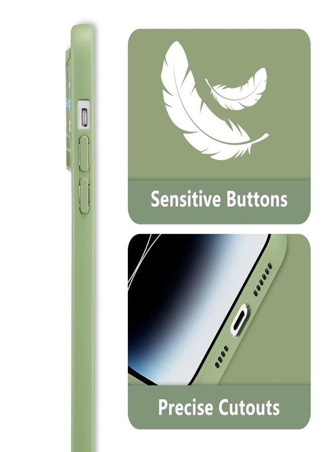 RALEAVO جراب RALEAVO بتصميم زهور لهاتف iPhone 14 Pro Max، غطاء حماية من السيليكون السائل المقاوم للصدمات، مناسب للفتيات والسيدات، بنقوش زهور لطيفة وجميلة، جراب هاتف ناعم ونحيف لهاتف iPhone 14 Pro Max مقاس 6.7 بوصة - أخضر - Image 4