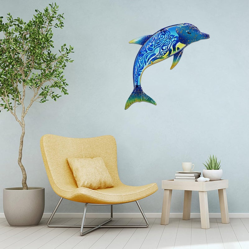 John's Studio Store Dolphin Wall Decor Outdoor Metal FIsh Sea Hanging Art Glass Sculptures Home Ocean Theme Decorations for Living Room, Bedroom, Yard, Fence and Patio - 17.5 Inches - Image 5