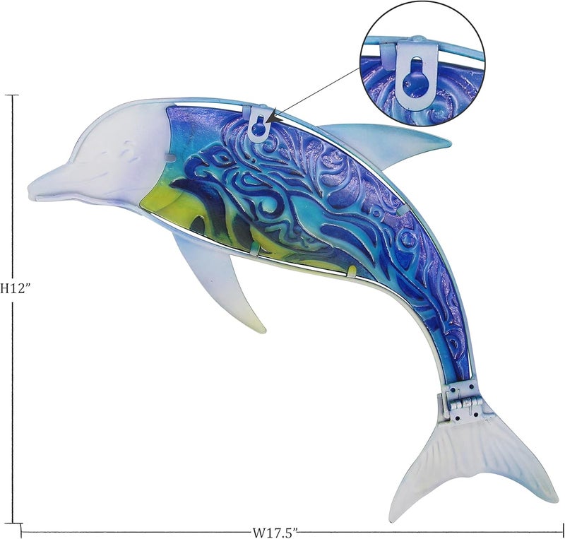John's Studio Store Dolphin Wall Decor Outdoor Metal FIsh Sea Hanging Art Glass Sculptures Home Ocean Theme Decorations for Living Room, Bedroom, Yard, Fence and Patio - 17.5 Inches - Image 3