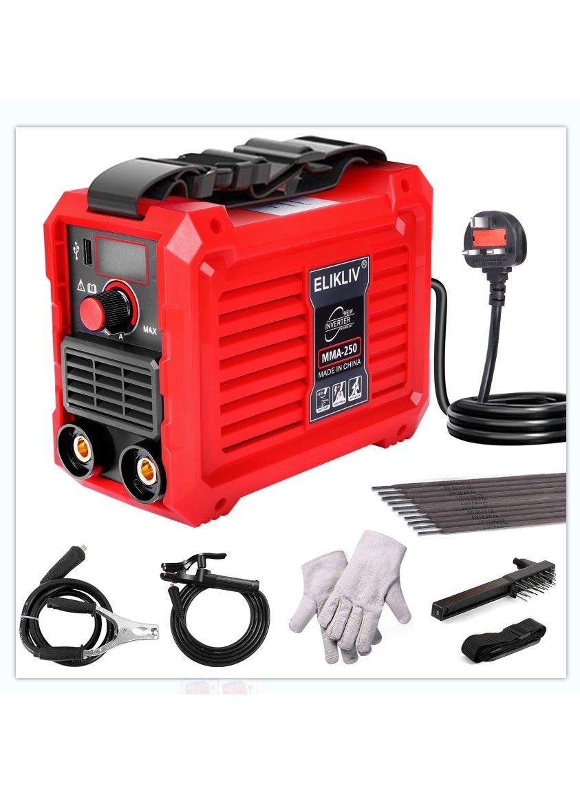 250Amp MMA Mini Stick Welder, Portable IGBT Hot Start Inverter Welder with 3.6lbs Ultra Light Weight with Electrode Holder,Earth Clamp,Mask,Brush,Welding Rods,Gloves 