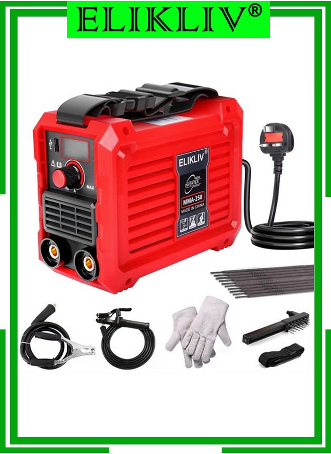 ELIKLIV - 250Amp MMA Mini Stick Welder, Portable IGBT Hot Start Inverter Welder with 3.6lbs Ultra Light Weight with Electrode Holder,Earth Clamp,Mask,Brush,Welding Rods,Gloves - Image 1