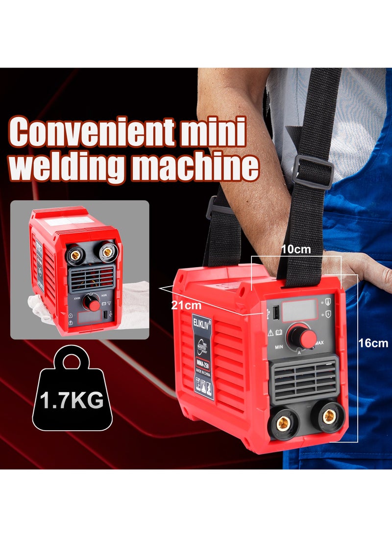 ELIKLIV - 250Amp MMA Mini Stick Welder, Portable IGBT Hot Start Inverter Welder with 3.6lbs Ultra Light Weight with Electrode Holder,Earth Clamp,Mask,Brush,Welding Rods,Gloves - Image 1