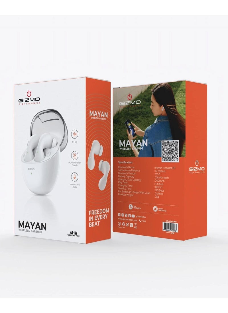 Gizmo Mayan Wireless Earbuds with Multi-Function Touch & Hands-Free Calls / Bluetooth 5.3 / 4 Hours Working Time / 12 Meters Transmission Distance / 125 Days Standby Time - White  - Image 3