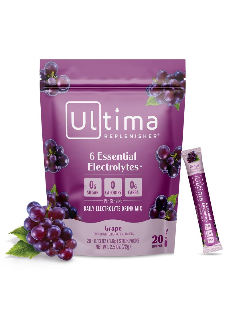 Ultima Replenisher Electrolyte Hydration Powder, Grape, 20 Stickpacks Pouch - Image 1