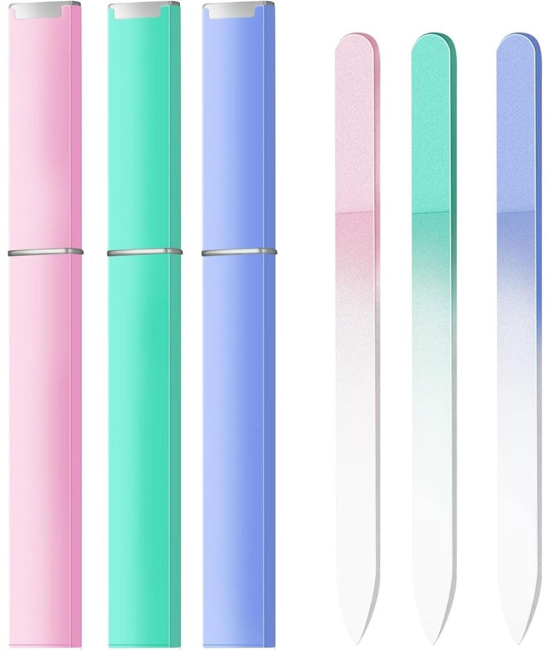 SPLASHGRIP 3 Pack Glass Nail Files for Natural Nail Professional Crystal Fingernail Files Double-Sided Etched Gentle Nail Care for Women Adults Pink,Green,Blue - Image 1