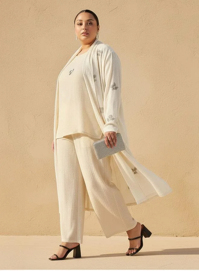 Ulla Popken Ulla Popken Textured Wide Leg Pants