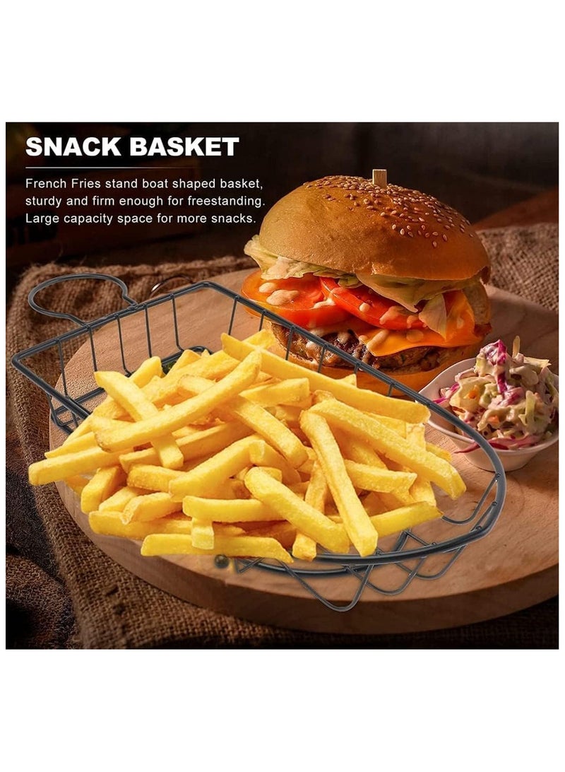 French Fries Mesh Stand Boat Shape Snack Holder Fried Food Serving Rack, Restaurant Basket, Black Iron Serving Baskets, For Chicken Tenders, Hot Dogs, Wings, Or Onion Rings.  - Image 4