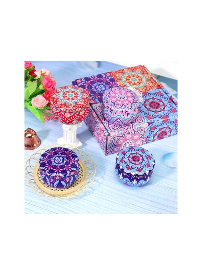 Green Tiger Luxury Scented Candles Gift Set, 4 Decorative Tins with Mandala Design, Boho Style Storage Box - Image 2