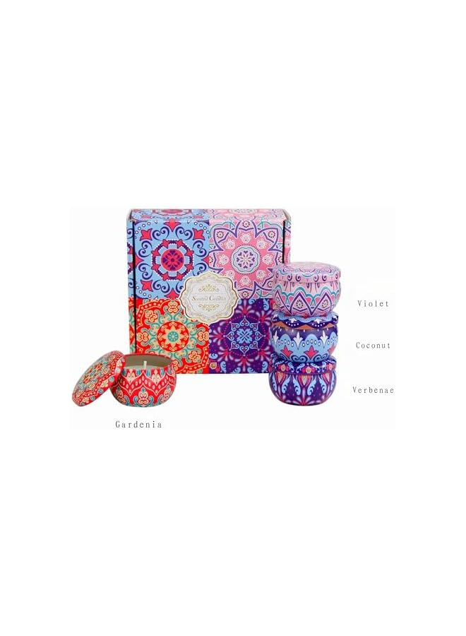 Green Tiger Luxury Scented Candles Gift Set, 4 Decorative Tins with Mandala Design, Boho Style Storage Box - Image 3