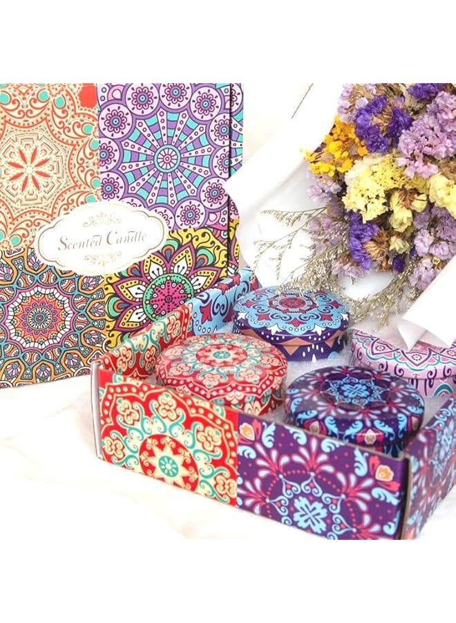 Green Tiger Luxury Scented Candles Gift Set, 4 Decorative Tins with Mandala Design, Boho Style Storage Box - Image 5