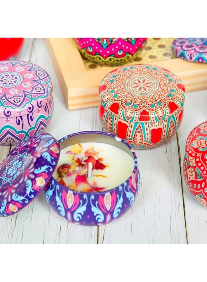 Green Tiger Luxury Scented Candles Gift Set, 4 Decorative Tins with Mandala Design, Boho Style Storage Box - Image 4
