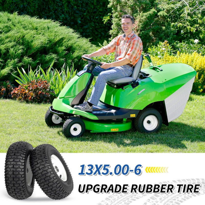 GICOOL 13x5.00-6 Rubber Lawn Mower Tire and Wheel, 2 Pcs Replacement 13x5-6nhs Riding Mowers Lawn Pneumatic Tire with Bearing Bore 3/4" & 5/8", 3" -4.5" Centered Hub - Image 4