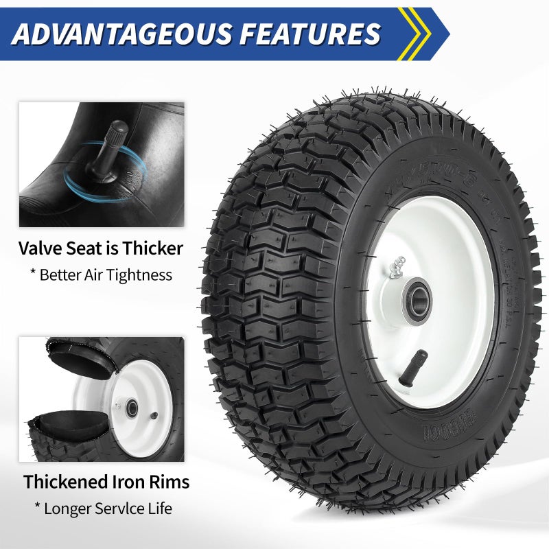 GICOOL 13x5.00-6 Rubber Lawn Mower Tire and Wheel, 2 Pcs Replacement 13x5-6nhs Riding Mowers Lawn Pneumatic Tire with Bearing Bore 3/4" & 5/8", 3" -4.5" Centered Hub - Image 5