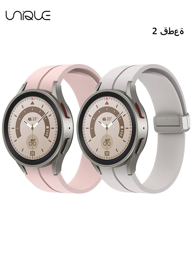 Unique 2 Pack Band Compatible with Samsung  Galaxy Watch 5 Pro 45mm/ Galaxy Watch 5 40mm 44mm/ Watch 4 40mm 44mm/ Watch 4 Classic 42mm 46mm, 20mm, No Gap Silicone Replacement Strap with Colorful Buckle - Image 1