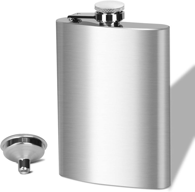 BEDEONE 8 Oz Flask for Men, Leakproof Stainless Steel Flask with Funnel, Ideal for Camping and Gifting - Image 1