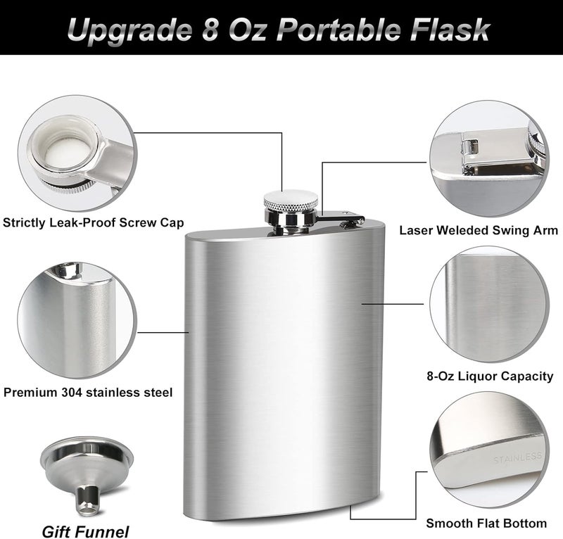 BEDEONE 8 Oz Flask for Men, Leakproof Stainless Steel Flask with Funnel, Ideal for Camping and Gifting - Image 2