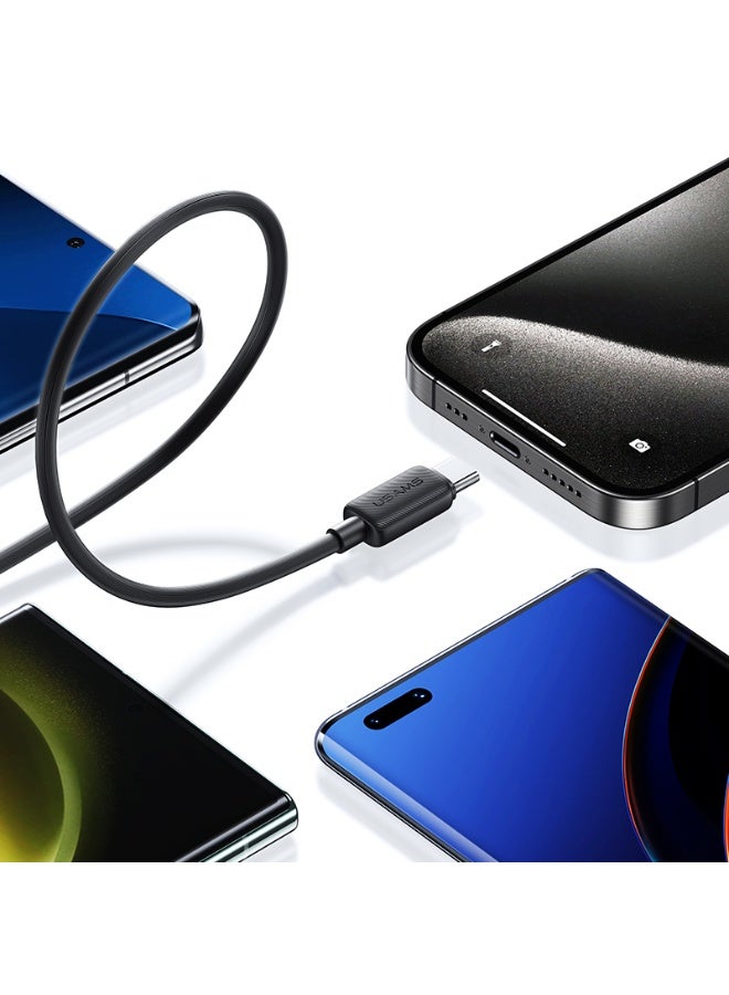 USAMS US-SJ696 60W Striped Data Cable Type-C To Type-C-KY Series 2M - Black - Image 2