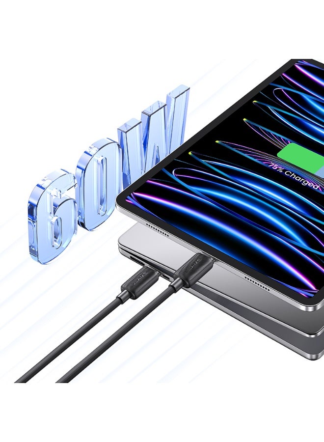 USAMS US-SJ696 60W Striped Data Cable Type-C To Type-C-KY Series 2M - Black - Image 3