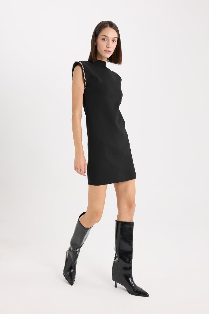 DeFacto Black Woman Fitted Half Turtleneck Basic Sleeveless Mini Dress Casual - Image 2