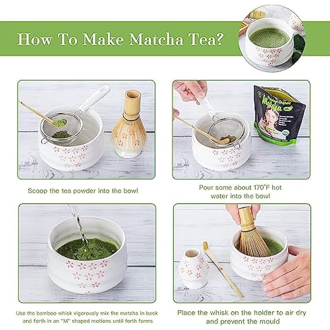 U-HOOME Matcha Whisk Set 4Pcs Japanese Matcha Tea SetMatcha WhiskTraditional Scoop Matcha BowlCeramic Whisk HolderMatcha Tool Set Matcha Ceremony Accessory For Traditional Cup Sakura1 - Image 5