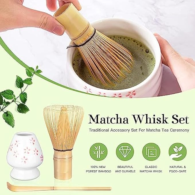U-HOOME Matcha Whisk Set 4Pcs Japanese Matcha Tea SetMatcha WhiskTraditional Scoop Matcha BowlCeramic Whisk HolderMatcha Tool Set Matcha Ceremony Accessory For Traditional Cup Sakura1 - Image 4