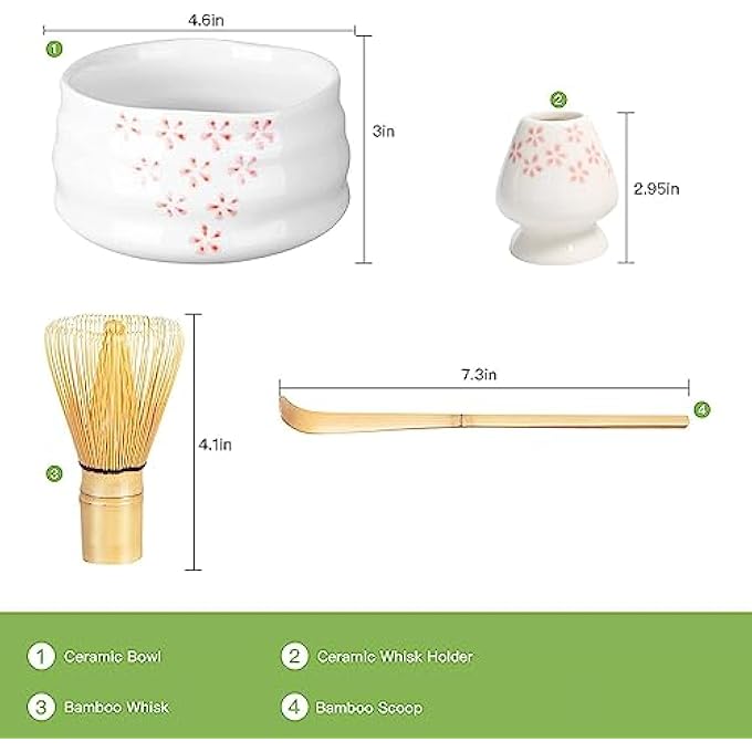 U-HOOME Matcha Whisk Set 4Pcs Japanese Matcha Tea SetMatcha WhiskTraditional Scoop Matcha BowlCeramic Whisk HolderMatcha Tool Set Matcha Ceremony Accessory For Traditional Cup Sakura1 - Image 3