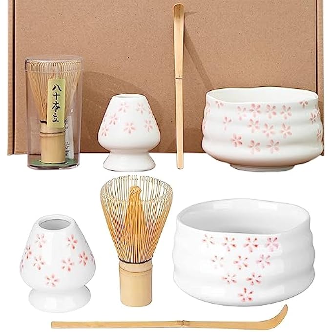 U-HOOME Matcha Whisk Set 4Pcs Japanese Matcha Tea SetMatcha WhiskTraditional Scoop Matcha BowlCeramic Whisk HolderMatcha Tool Set Matcha Ceremony Accessory For Traditional Cup Sakura1 - Image 2
