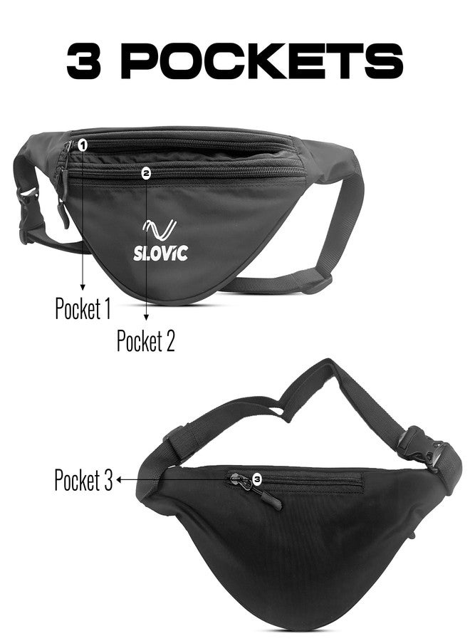 Slovic Waist Bag for Travelling for Man & Women [with 3 Pockets] | Traveling Bag for Boys & Girls | Premium Stictching Travel Bag for Man | Stylish Zip Pouch for Everyday use | Black - Image 3