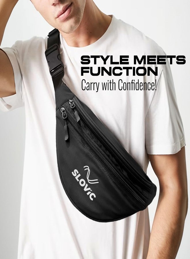 Slovic Waist Bag for Travelling for Man & Women [with 3 Pockets] | Traveling Bag for Boys & Girls | Premium Stictching Travel Bag for Man | Stylish Zip Pouch for Everyday use | Black - Image 4