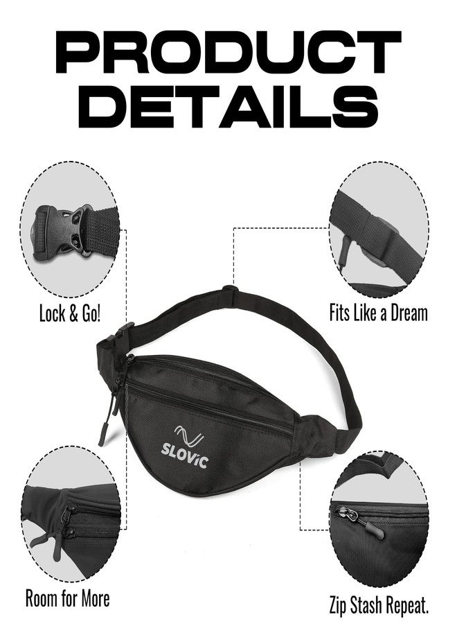 Slovic Waist Bag for Travelling for Man & Women [with 3 Pockets] | Traveling Bag for Boys & Girls | Premium Stictching Travel Bag for Man | Stylish Zip Pouch for Everyday use | Black - Image 2