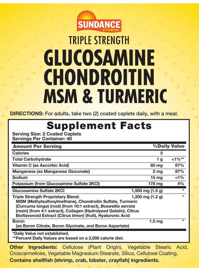 Sundance Glucosamine Chondroitin with MSM and Turmeric | 80 Caplets | Triple Strength Formula | Non-GMO and Gluten Free Supplement - Image 2